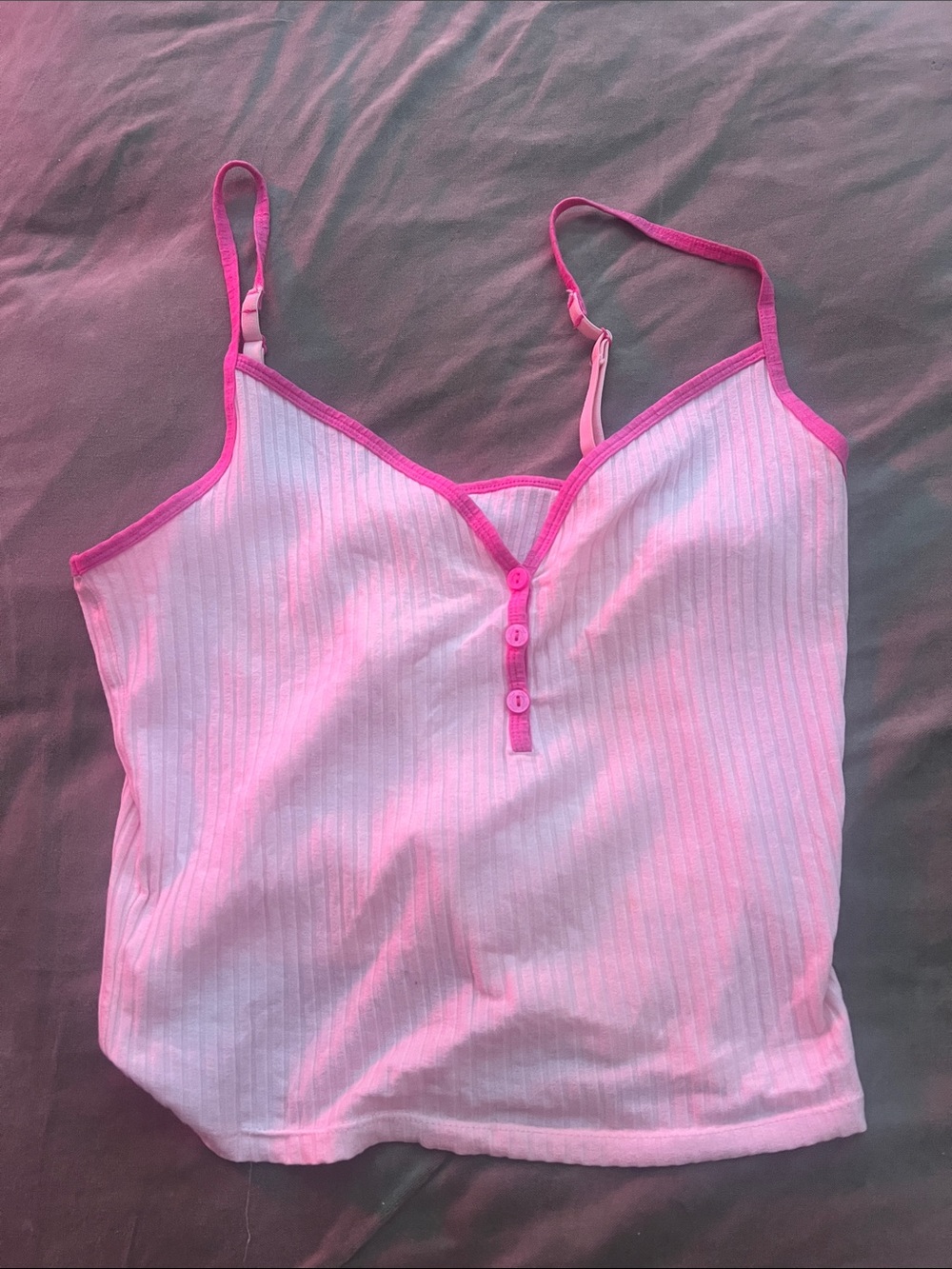 PINK Victoria's Secret Light Pink Ribbed Cami with Hot Pink Trim